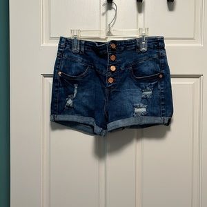 Short Distressed Denim Shorts Button Fly